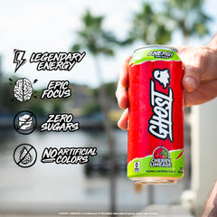 GHOST cherry and lime splash close-up highlighting fresh flavor and vibrant appeal