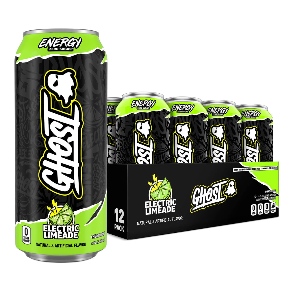 GHOST Electric Limeade front packaging shows can artwork and benefits