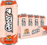 GHOST Energy Peaches front packaging showing 12-pack for convenient stock