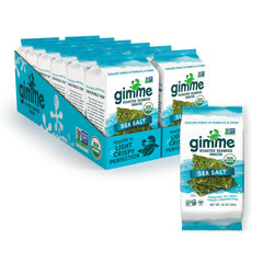 gimMe front packaging sea salt showing twelve single-serve packs and branding benefit convenience