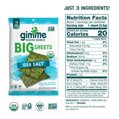 gimMe ingredient label showing organic nori and transparency benefits