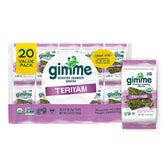 gimMe front packaging showing teriyaki flavor and 20-pack convenience