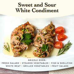 Giusti pouring over seafood showing bright flavor lift benefit