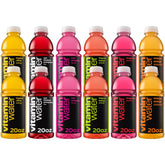 Glacéau bottle front packaging showing the 12-pack and flavor variety, offering convenience