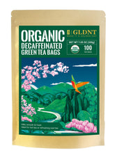 GLDNT front packaging showing organic decaf tea benefits and count