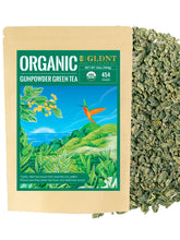 GLDNT front pouch showing organic gunpowder green tea and freshness benefit