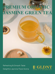 GLDNT jasmine blossoms with tea leaves, illustrates traditional scenting method benefit