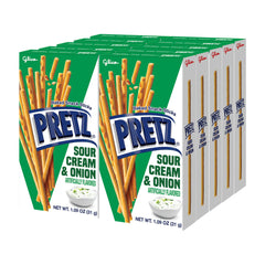 Glico Pretz front packaging highlighting sour cream and onion flavor for easy identification
