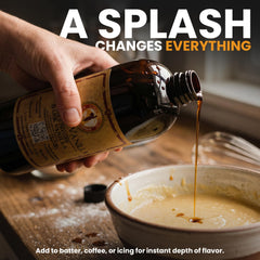 Global Goods Inc. pouring vanilla into cake batter, ensures consistent baking flavor