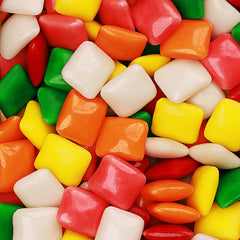 Global Gumball front packaging showing 2.4 lb zip bag and colorful Chiclets benefits freshness