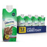 Glucerna classic chocolate front packaging showing product and serving benefit