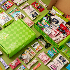 Gluten Free Palace open box overhead view displaying assorted individually wrapped snacks