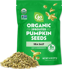 go Raw front packaging showing sea salted pepitas and organic badge, convenience