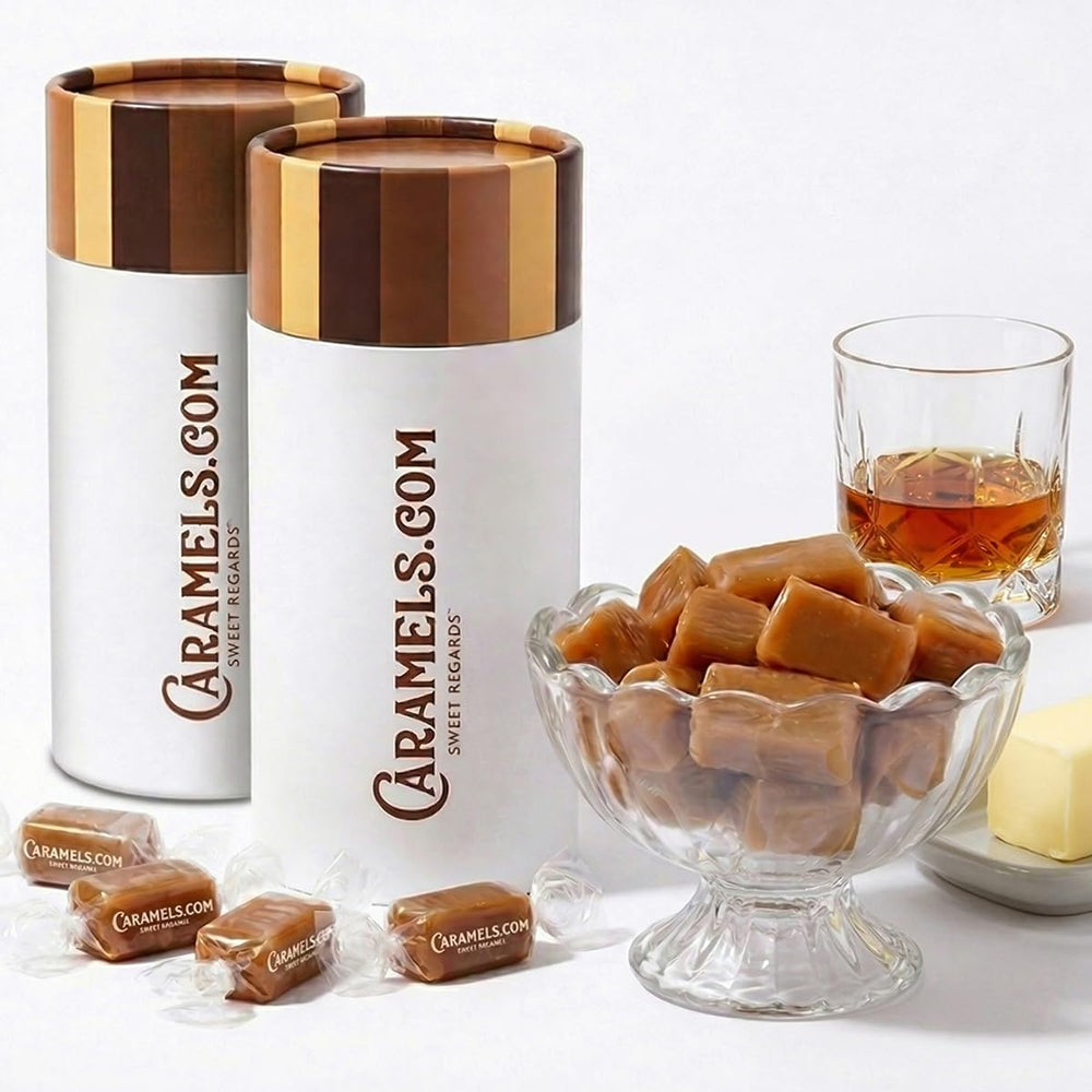 Goat Foods front packaging showing two colorful caramel tins and brand appeal
