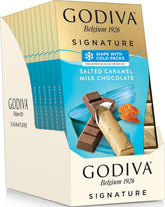 Godiva front packaging showing salted caramel mini bars and quality branding