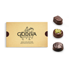 Godiva opened box displaying 15 dark chocolates for visual variety