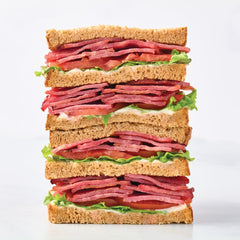 Godshall's close-up of turkey bacon slices highlighting texture and real wood smoked flavor