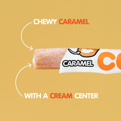 Goetze's cross-section close-up showing caramel and cream center for rich texture contrast