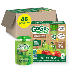 GoGo SqueeZ front packaging showing 48-count box and portability