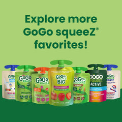 GoGo squeeZ pouch held in hand for scale and easy single-serve portioning