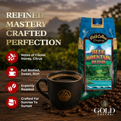 Gold Coffee Company ground coffee texture close-up highlighting rich medium-roast grounds