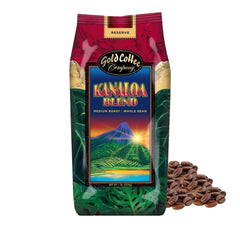 GOLD COFFEE COMPANY front packaging showing Kanaloa blend and inviting aroma