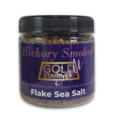 Gold Standard Salt front jar showing hickory smoked flake sea salt, adds bold smoke