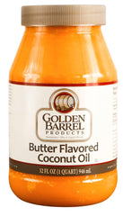 Golden Barrel front label on 32 oz jar showing buttery coconut oil benefits