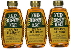 Golden Blossom front packaging showing three 24 oz jars for pantry convenience