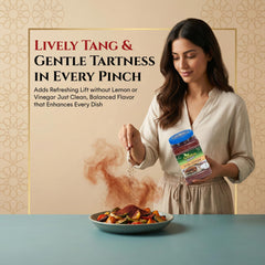 Wooden spoon with Golden Harvest sumac portion demonstrating easy measuring and consistent seasoning