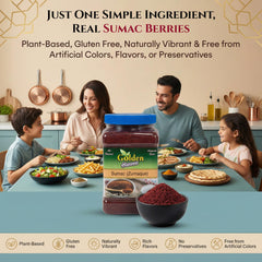 Fresh salad sprinkled with Golden Harvest sumac adding bright citrusy finish and visual color contrast