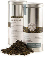 Golden Moon Tea travel tin front view showing compact portable packaging and freshness