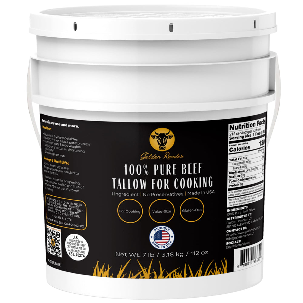 Golden Render front packaging showing 7lb tub and clear label for trusted quality