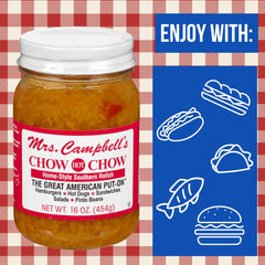GOLDING FARMS Mrs. Campbell’s Hot Chow Chow spooned on a burger adding sweet heat and crunch