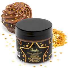 goldz front packaging showing jar and gold star sprinkles, clear view for shoppers