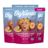 GoNanas front packaging showing chocolate chip banana mix benefits