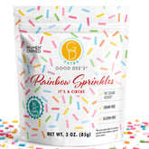 Good Dee's front packaging showing keto rainbow sprinkles and bright appeal