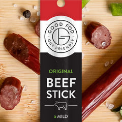 Good Fod Foods meat sticks on a low-FODMAP snack board offering easy pairing