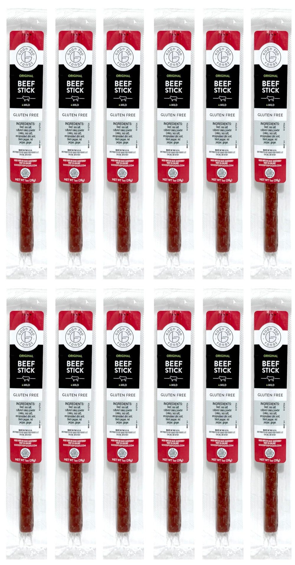 Good Fod Foods front packaging showing 12-pack and label benefits