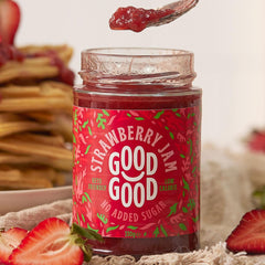 Good Good close-up blueberry spread on toast highlighting real fruit
