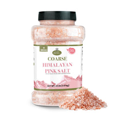Good Tierra front jar showing coarse Himalayan pink salt, adds natural mineral flavor