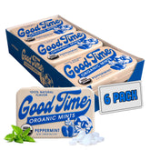 Good Time Organic Mints front tin showing peppermint brand and compact design for convenience