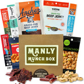 Goodland Farms manly munch box front packaging shows full gift assortment and branding