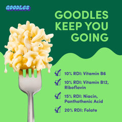 GOODLES cup being prepared with hot water showing fast, easy meal benefit