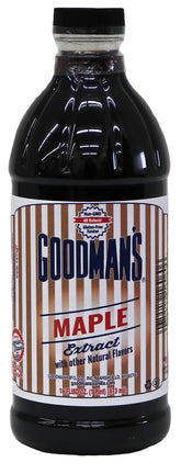 Goodman's front view of 1-pint bottle showing brand and product, clear maple benefit