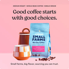 GoodSAM whole beans close-up revealing roast color and surface oils for freshness
