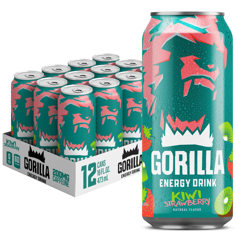 Gorilla Energy front can showing kiwi strawberry branding and bold look, helps quick recognition