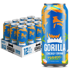 Gorilla Energy front can view showing mango coconut flavor and bold branding, appeals with natural boost