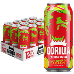 Gorilla Energy front can view showing bright watermelon melon branding and bold logo