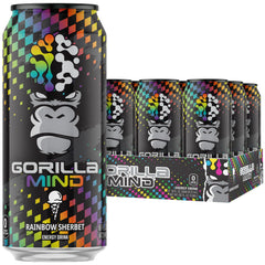 Gorilla Mind front can showing Rainbow Sherbet branding and bold color, appealing visual energy